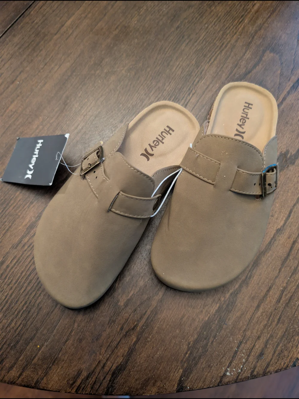 Hurley Taupe/Brown Buckle Slip-On Mules